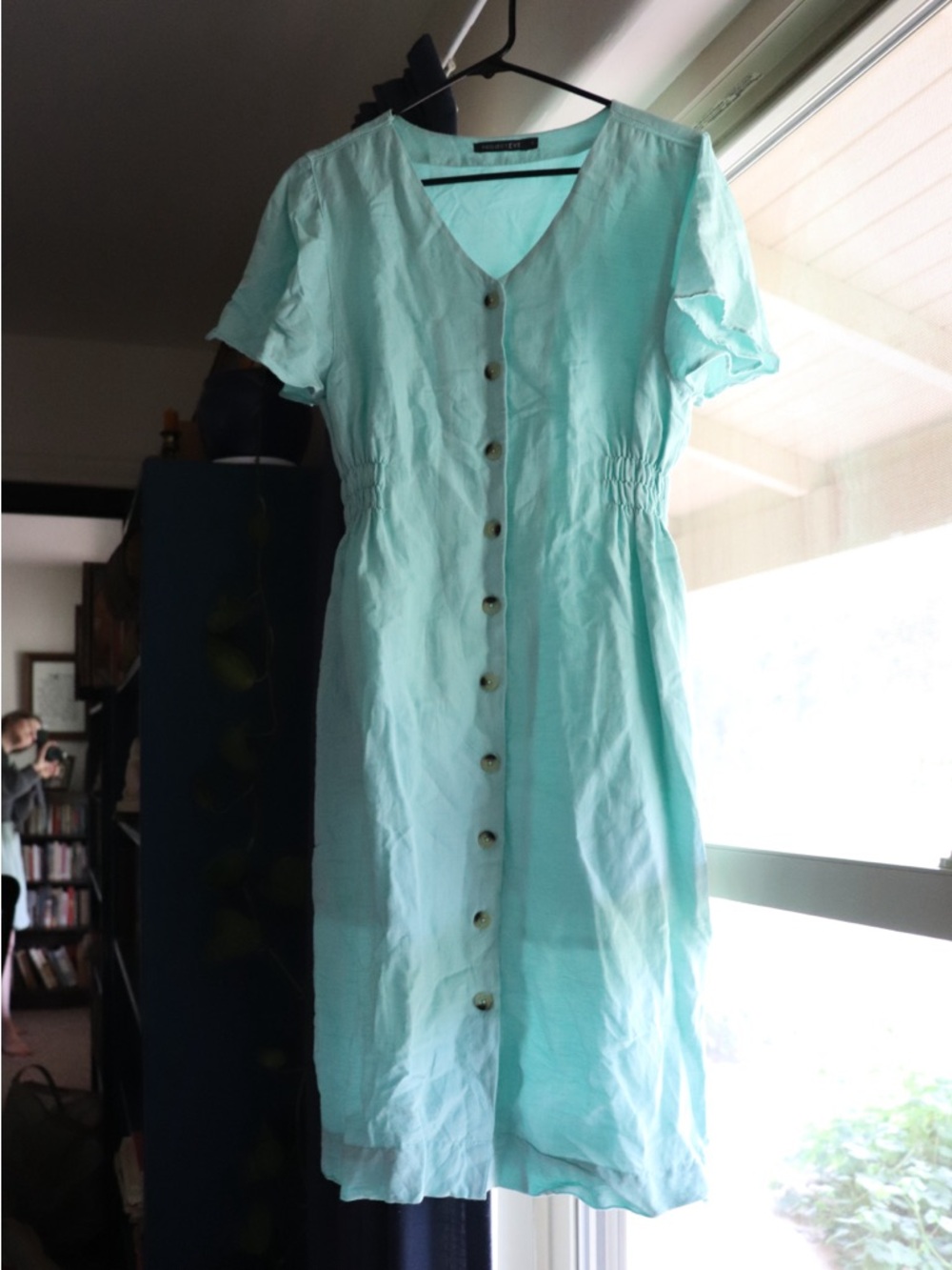 Linen Light Blue Button-Front Women’s Dress